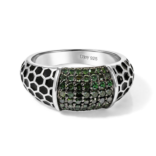 D'Joy Grüner Diamant Ring mit grüner Emaille 925 Silber Rhodiniert (Größe 21.00) ca. 0.50 ct