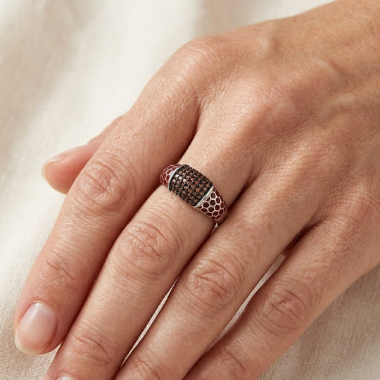 D'Joy Roter Diamant Ring mit roter Emaille 925 Silber Rhodiniert (Größe 18.00) ca. 0.50 ct