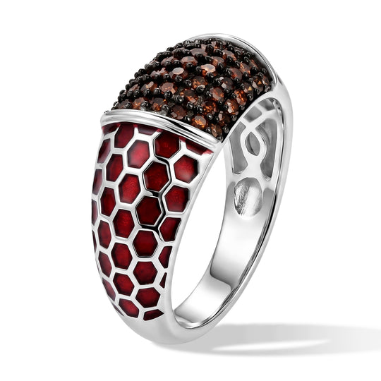 D'Joy Roter Diamant Ring mit roter Emaille 925 Silber Rhodiniert (Größe 18.00) ca. 0.50 ct