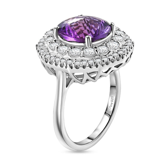 D'Joy AA Sambischer Amethyst, Moissanit AGI zertifiziert Ring 925 Silber Rhodiniert (Größe 19.00) ca. 3,88 ct