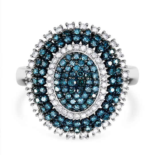 D'Joy Blauer Diamant Ring 925 Silber Rhodiniert (Größe 21.00) ca. 1,00 ct