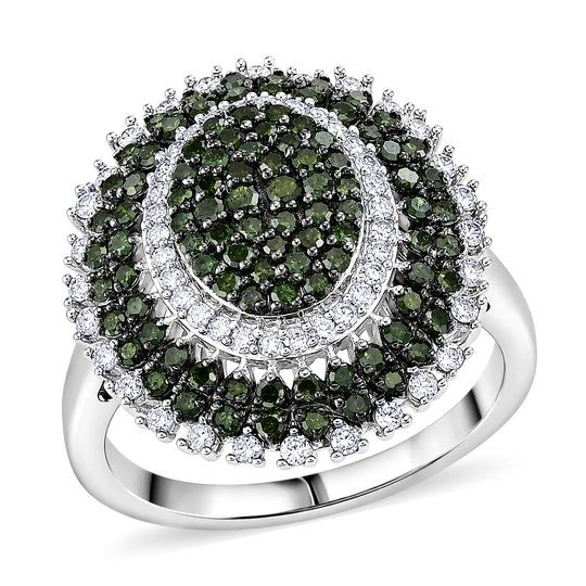 D'Joy grüner und weißer Diamant Cocktail Ring, 925 Silber rhodiniert - 1 ct.