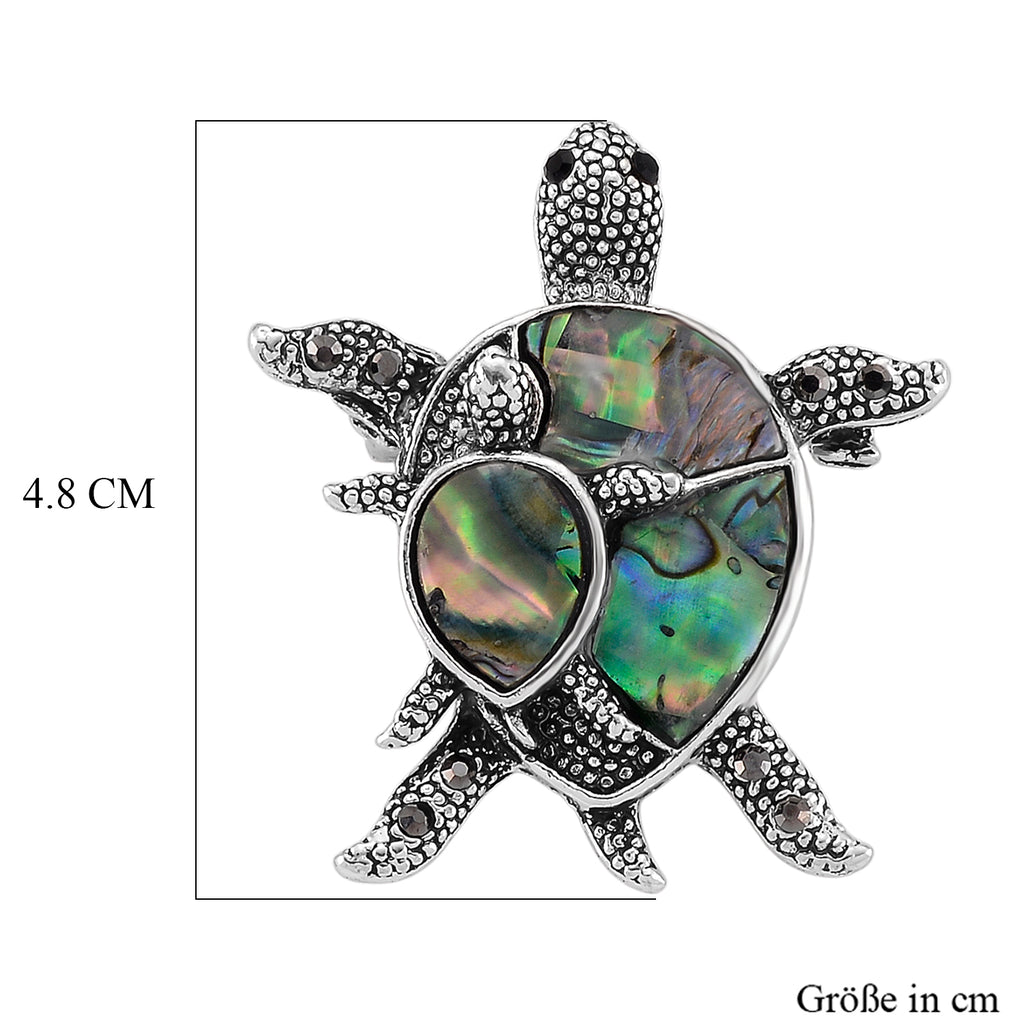 Abalone Muschel, Schwarze Kristall Brosche Reine Legierung Antik-silber-Plattierung