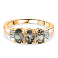 D'Joy Grüner Tansanit, Weißer Diamant Ring 925 Silber 750 Gelbgold vermeil (Größe 18.00) ca. 1,44 ct