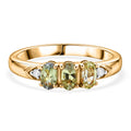 D'Joy Grüner Tansanit, Weißer Zirkon Ring 925 Silber Vergoldet (Größe 18.00) ca. 0.76 ct