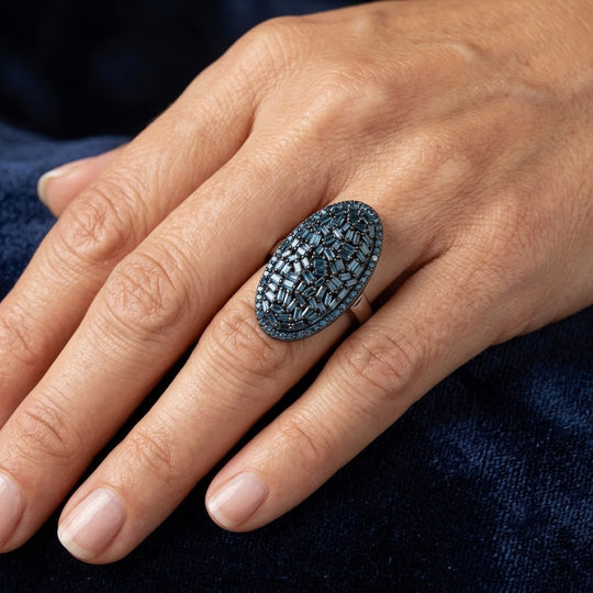 D'Joy Blauer Diamant (IR) Ring 925 Silber Rhodiniert (Größe 17.00) ca. 0.98 ct