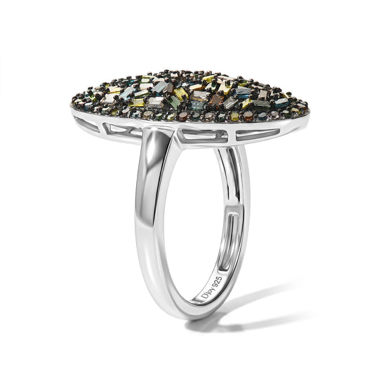 ARGYLE MINE - Blauer Diamant, Grüner Diamant Ring 925 Silber Rhodiniert (Größe 17.00) ca. 1.05 ct