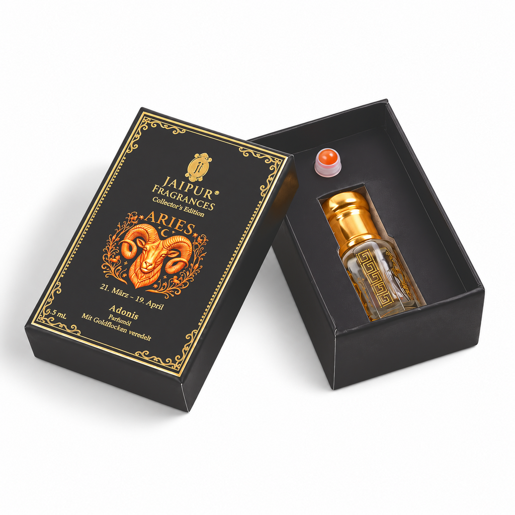 JAIPUR FRAGRANCES Parfümöl Widder (Aries) - Adonis, mit Goldflocken und Karneol, 5 ml