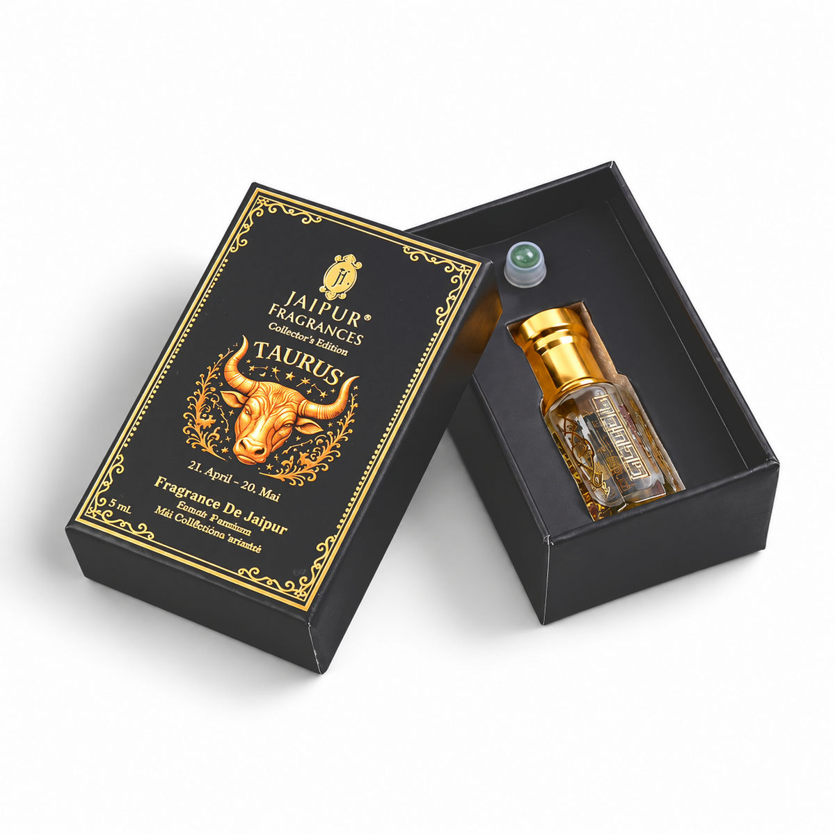 JAIPUR FRAGRANCES Parfümöl Stier (Taurus) - Fragrance De Jaipur, mit Goldflocken und grünem Aventurin, 5 ml