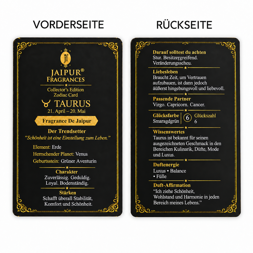 JAIPUR FRAGRANCES Parfümöl Stier (Taurus) - Fragrance De Jaipur, mit Goldflocken und grünem Aventurin, 5 ml