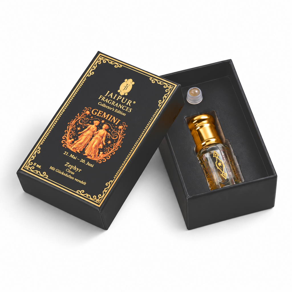 JAIPUR FRAGRANCES Parfümöl Zwillinge (Gemini) - Zephyr, mit Goldflocken und Citrin, 5 ml