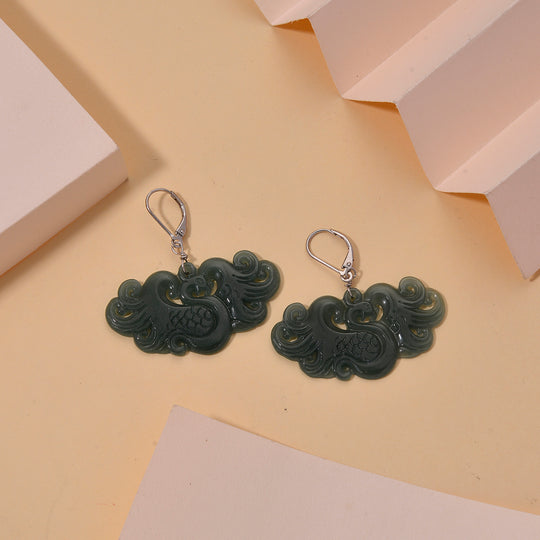 D'Joy Natürlicher Olmek Jadeit Ohrringe 925 Silber Rhodiniert ca. 40.00 ct