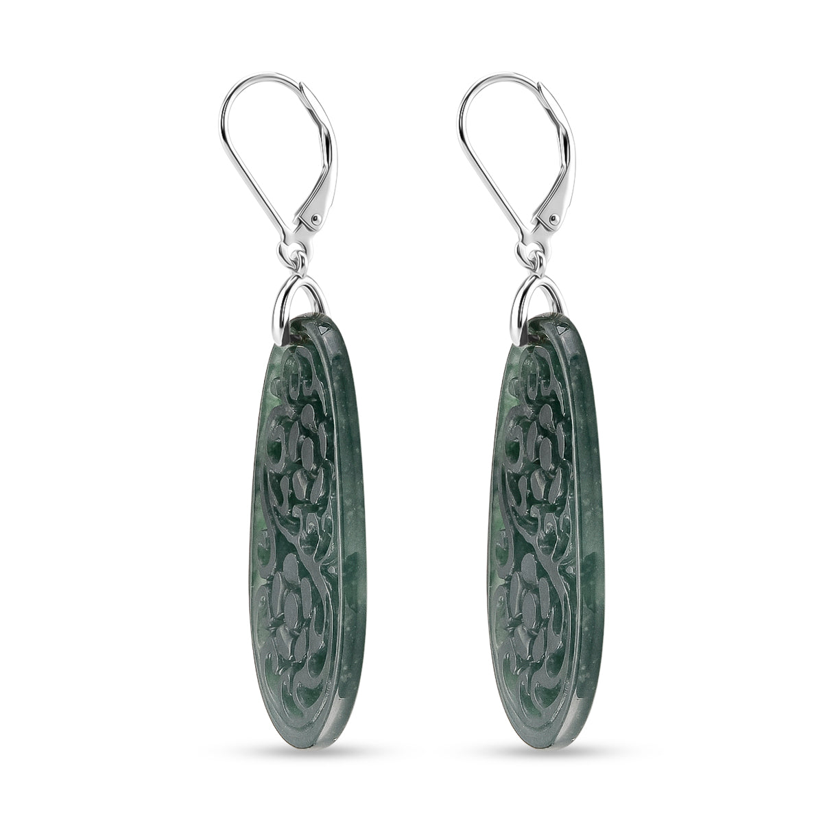 D'Joy Natürlicher Olmek Jadeit Ohrringe 925 Silber Rhodiniert ca. 35.00 ct