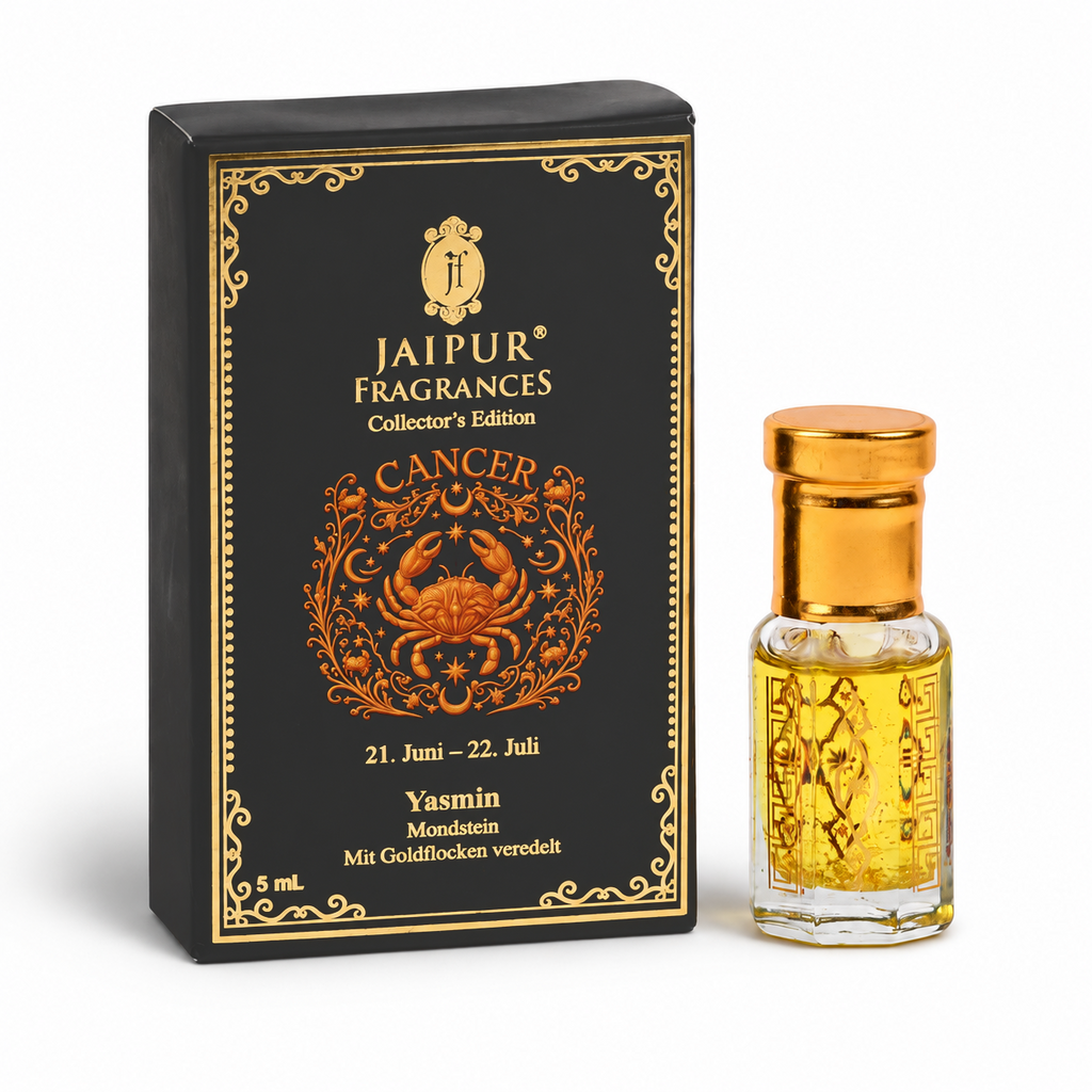 JAIPUR FRAGRANCES Parfümöl Krebs (Cancer) - Yasmin, mit Goldflocken und Mondstein, 5 ml