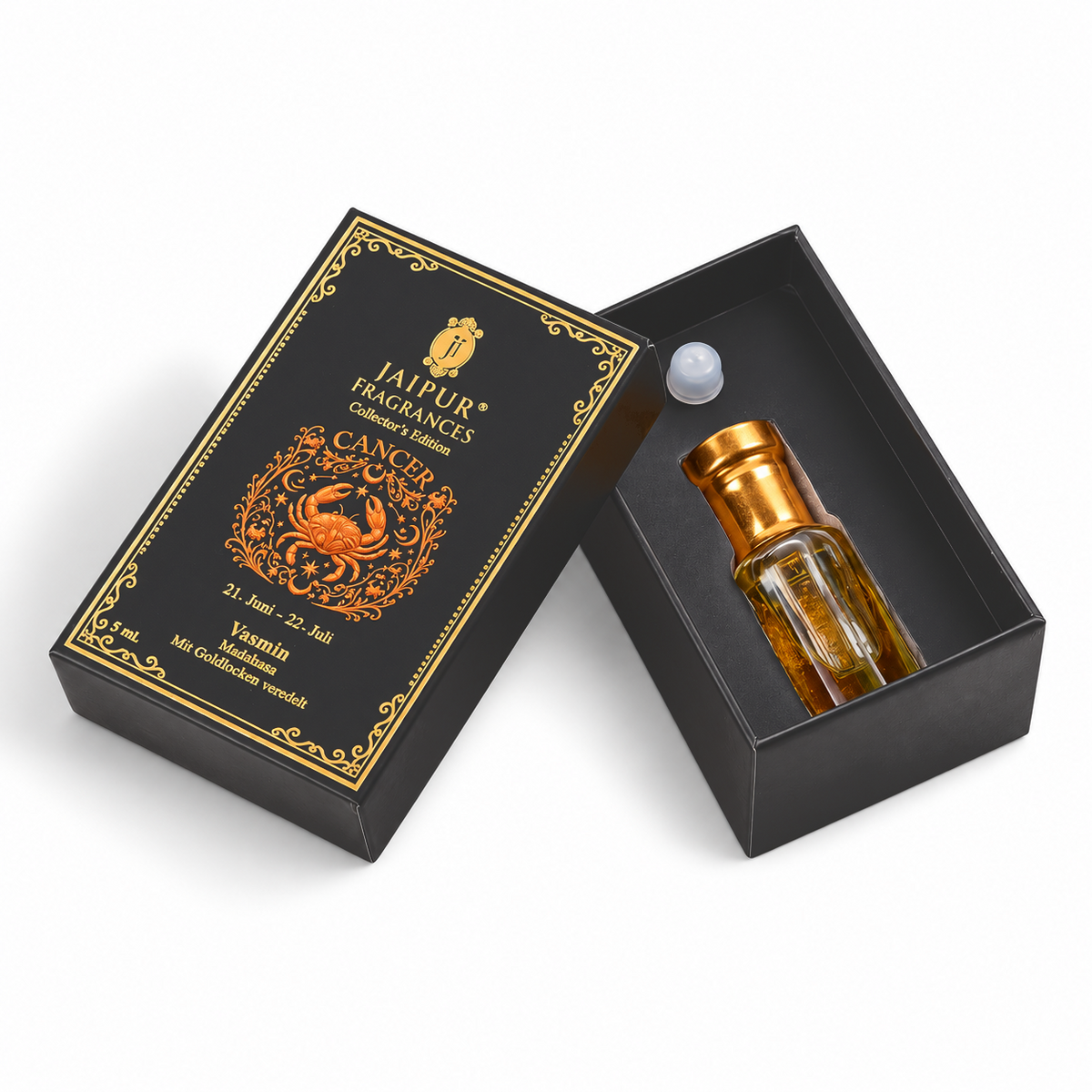 JAIPUR FRAGRANCES Parfümöl Krebs (Cancer) - Yasmin, mit Goldflocken und Mondstein, 5 ml