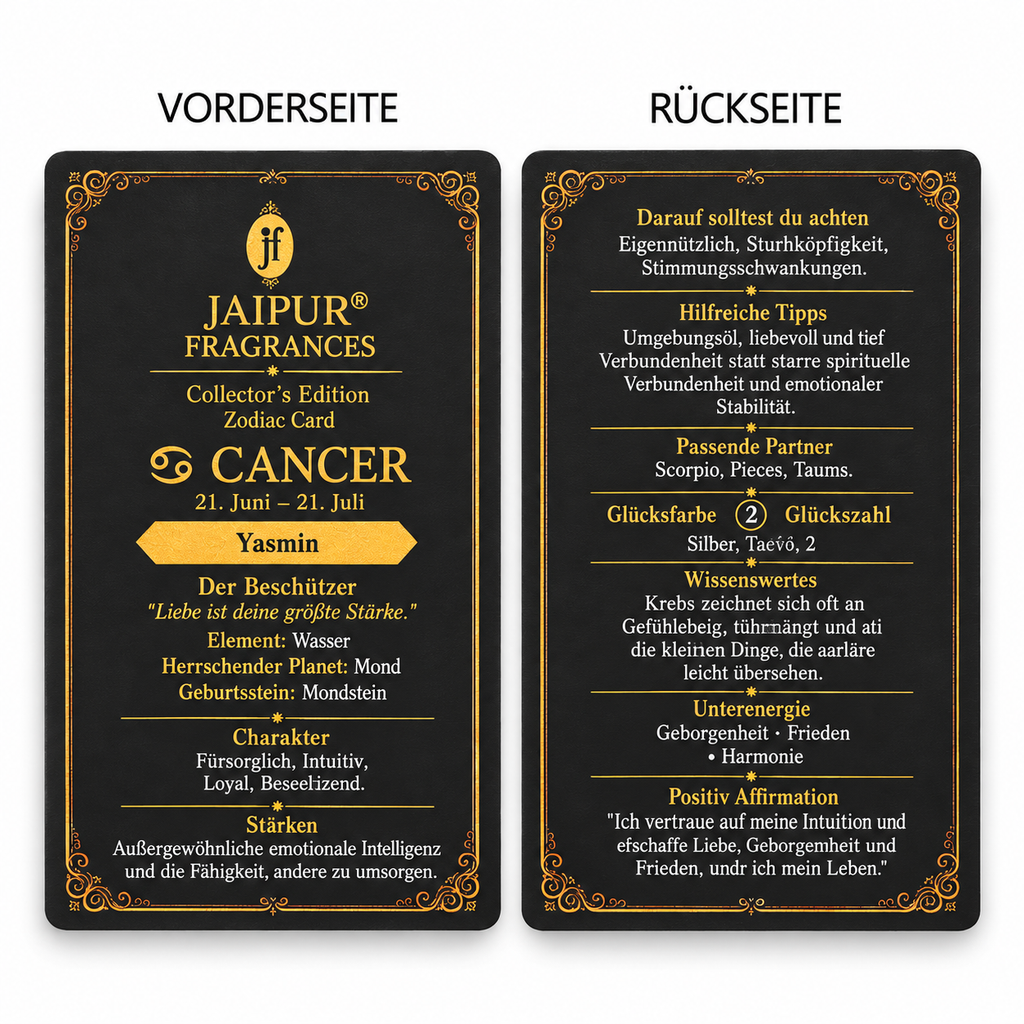 JAIPUR FRAGRANCES Parfümöl Krebs (Cancer) - Yasmin, mit Goldflocken und Mondstein, 5 ml