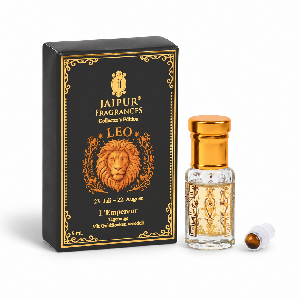JAIPUR FRAGRANCES Parfümöl Löwe (Leo) - L'Empereur, mit Goldflocken und Tigerauge, 5 ml