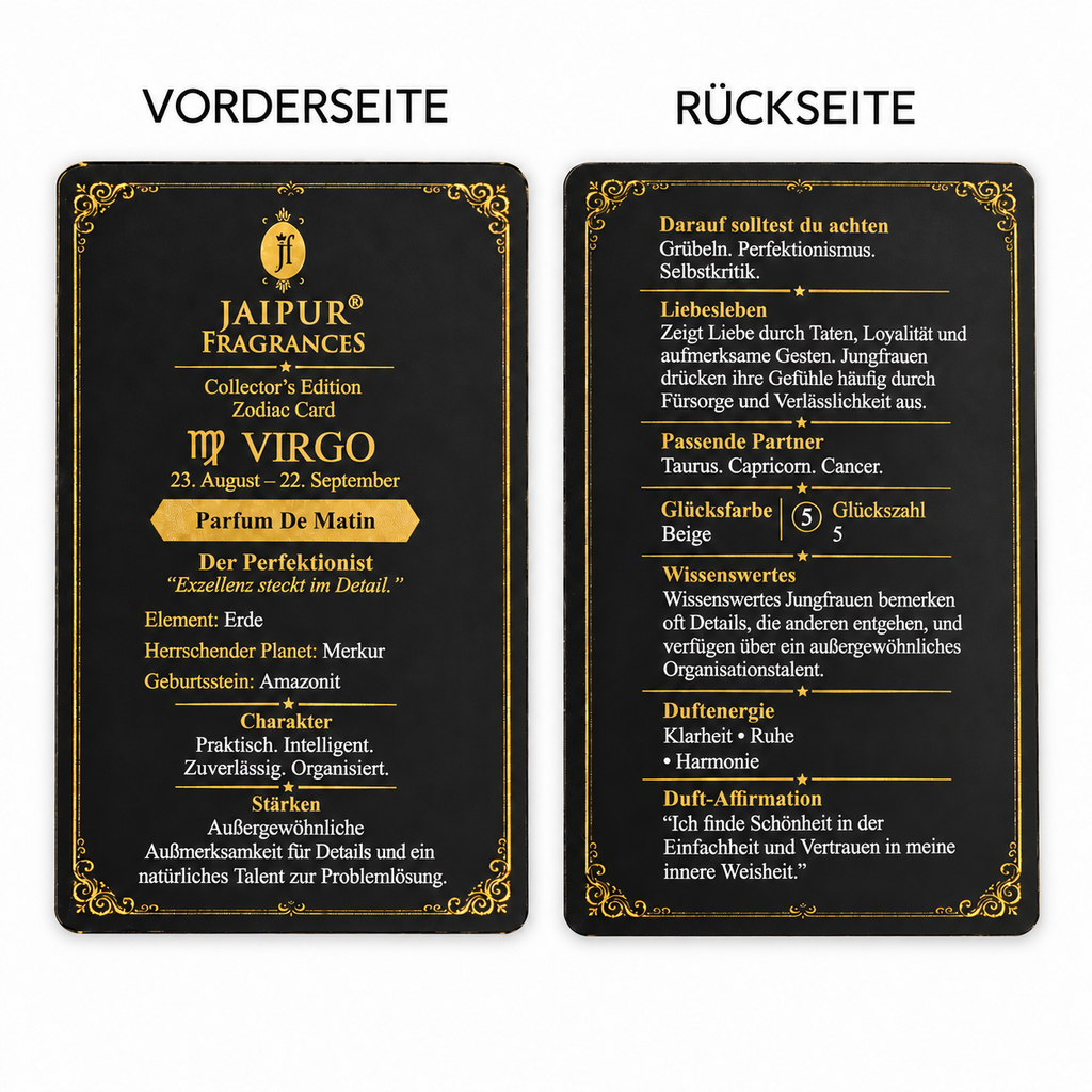 JAIPUR FRAGRANCES Parfümöl Jungfrau (Virgo) - Parfum De Matin, mit Goldflocken und Amazonit, 5 ml