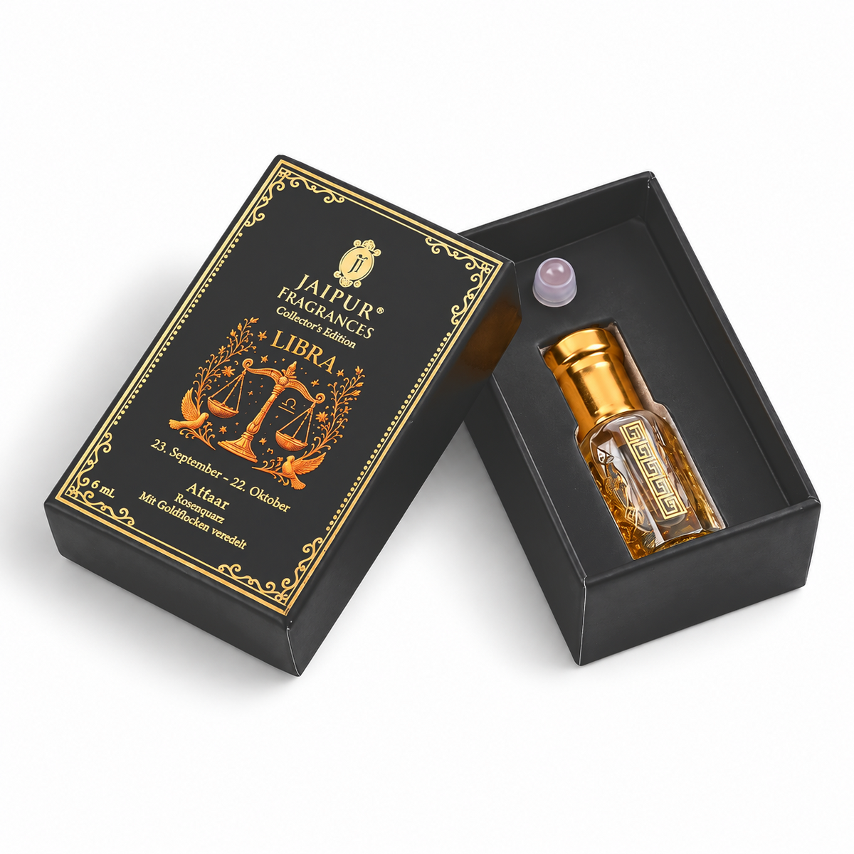 JAIPUR FRAGRANCES Parfümöl Waage (Libra) - Alfaaz, mit Goldflocken und Rosenquarz, 5 ml