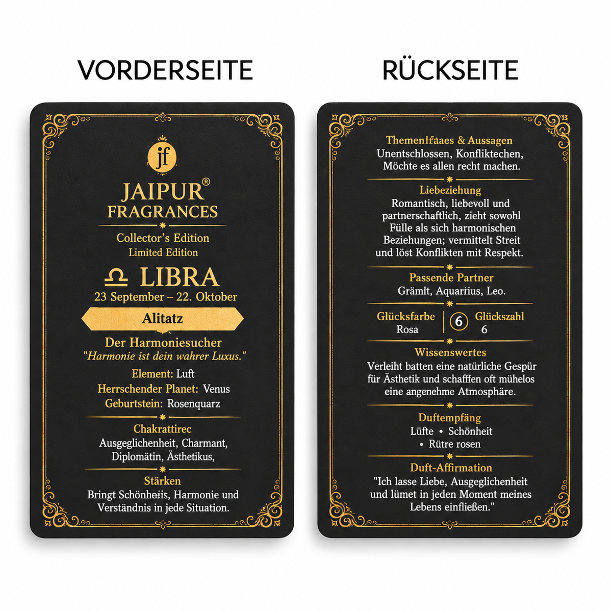 JAIPUR FRAGRANCES Parfümöl Waage (Libra) - Alfaaz, mit Goldflocken und Rosenquarz, 5 ml