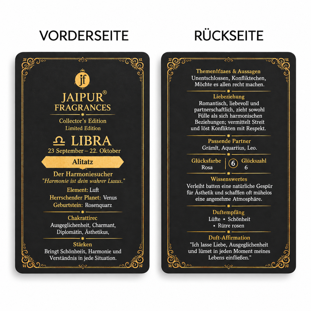 JAIPUR FRAGRANCES Parfümöl Waage (Libra) - Alfaaz, mit Goldflocken und Rosenquarz, 5 ml