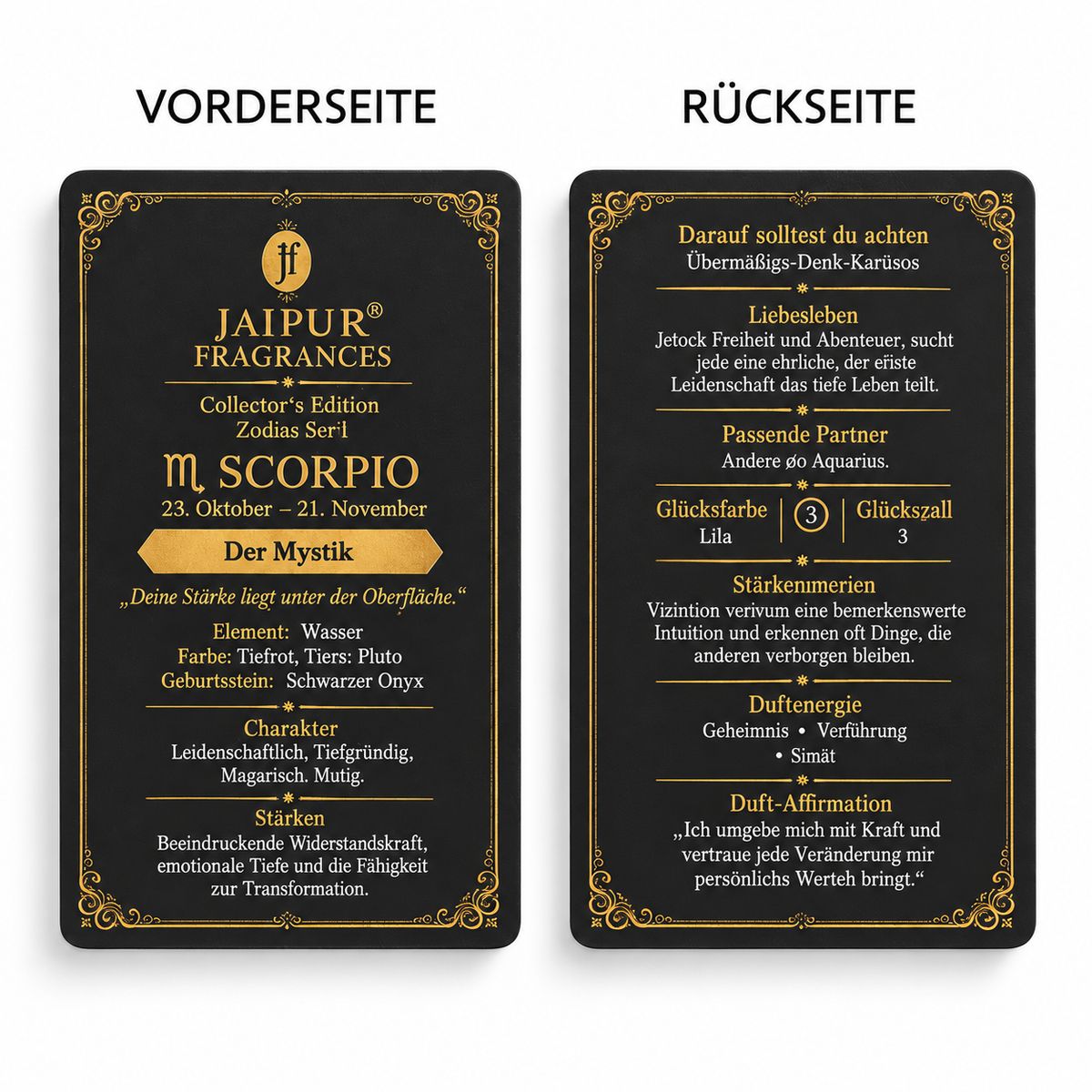 JAIPUR FRAGRANCES Parfümöl Skorpion (Scorpio) - Oudh Musk, mit Goldflocken und schwarzem Onyx, 5 ml