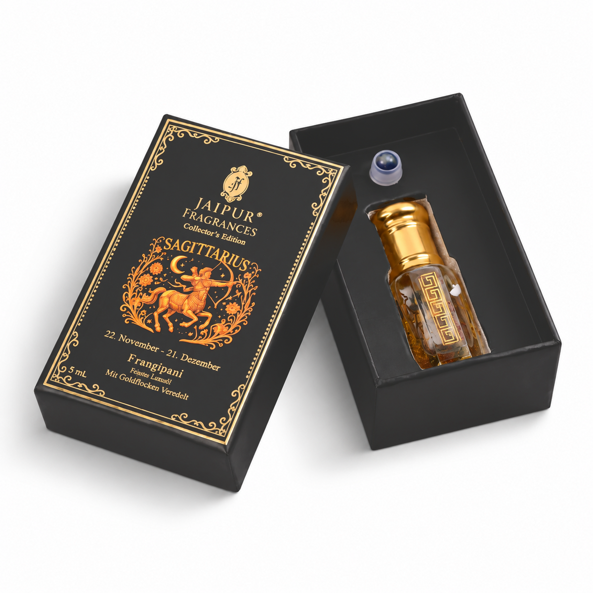 JAIPUR FRAGRANCES Parfümöl Schütze (Sagittarius) - Frangipani, mit Goldflocken und Lapislazuli, 5 ml