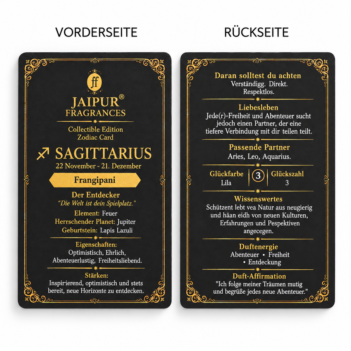 JAIPUR FRAGRANCES Parfümöl Schütze (Sagittarius) - Frangipani, mit Goldflocken und Lapislazuli, 5 ml