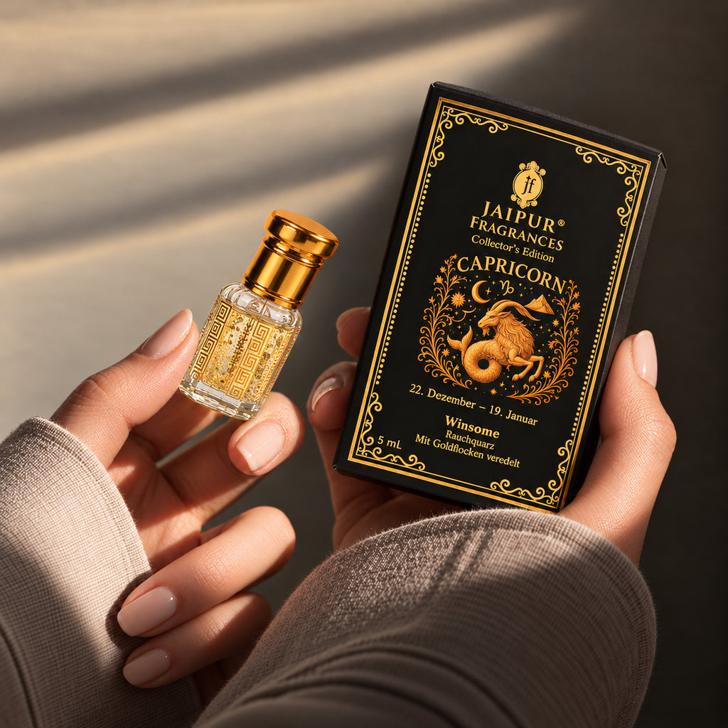 JAIPUR FRAGRANCES Parfümöl Steinbock (Capricorn) - Winsome, mit Goldflocken und Rauchquarz, 5 ml