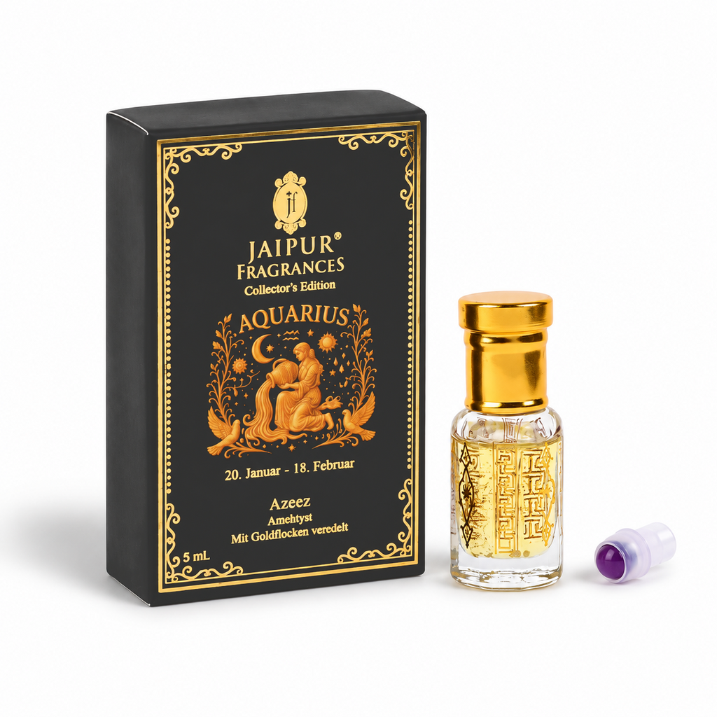 JAIPUR FRAGRANCES Parfümöl Wassermann (Aquarius) - Azeez, mit Goldflocken und Amethyst, 5 ml