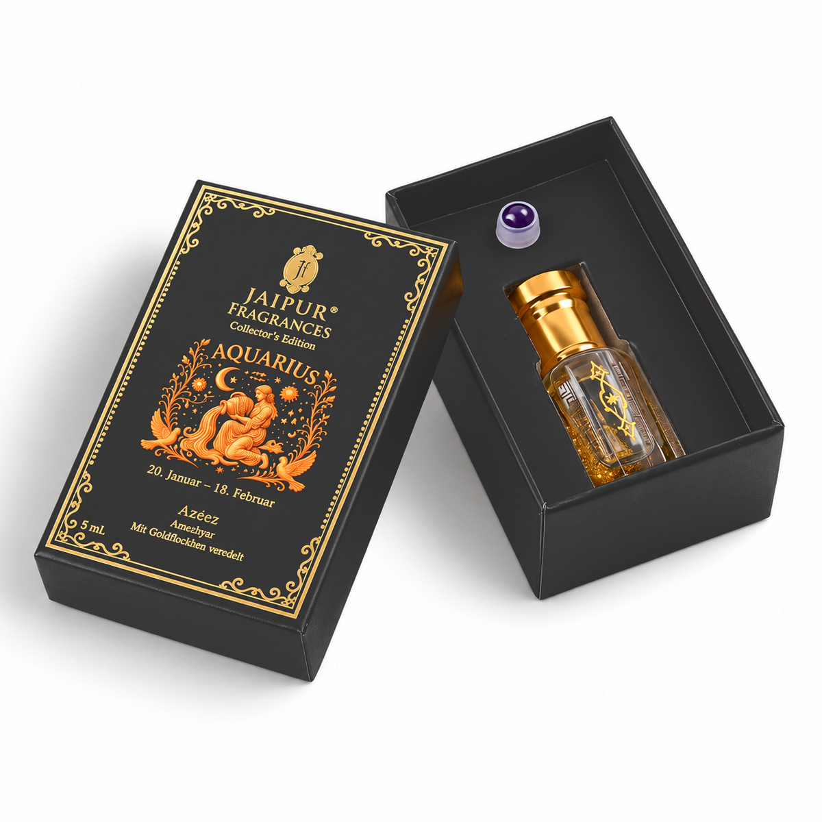 JAIPUR FRAGRANCES Parfümöl Wassermann (Aquarius) - Azeez, mit Goldflocken und Amethyst, 5 ml