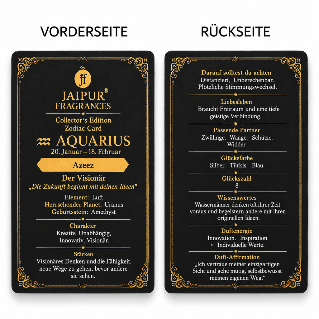 JAIPUR FRAGRANCES Parfümöl Wassermann (Aquarius) - Azeez, mit Goldflocken und Amethyst, 5 ml