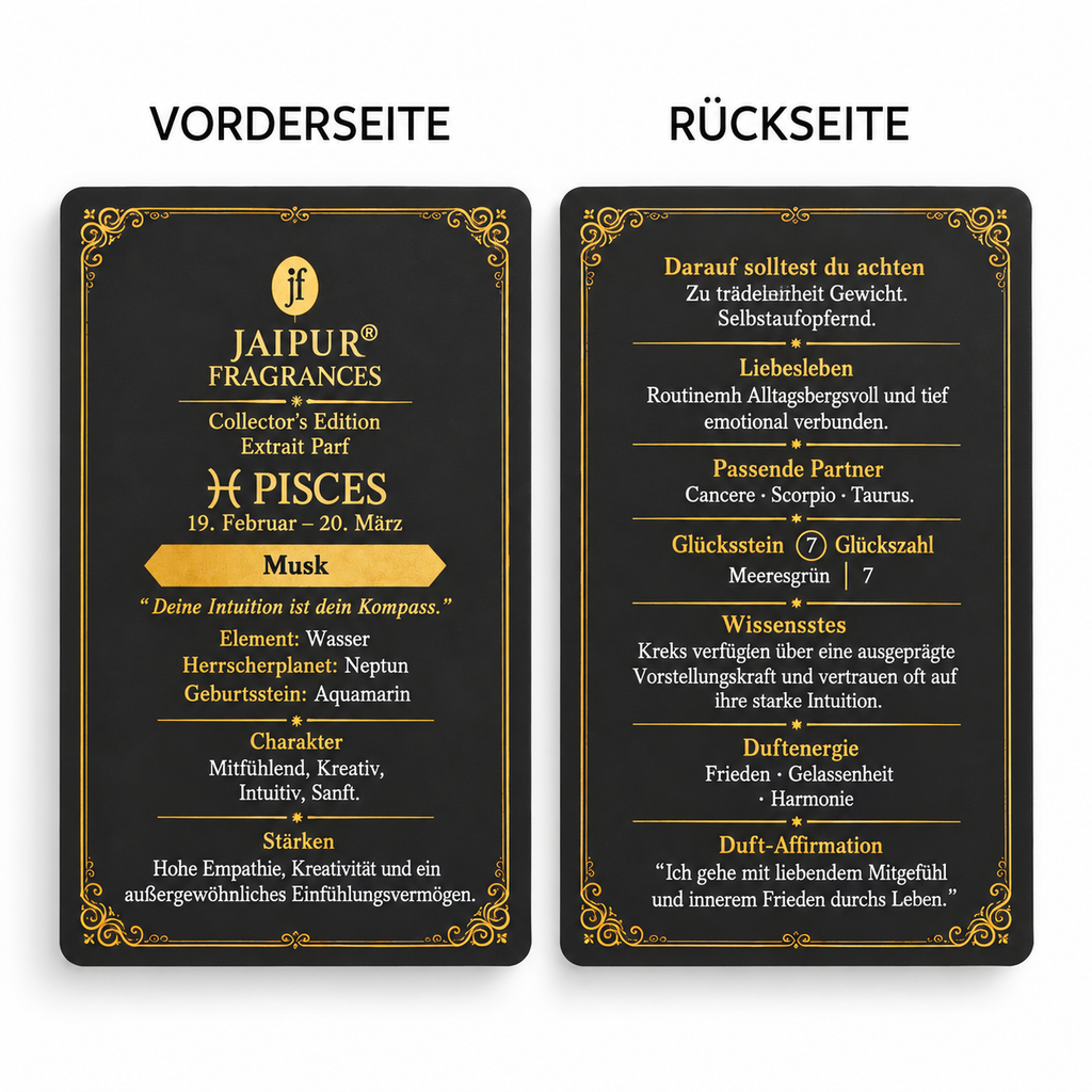JAIPUR FRAGRANCES Parfümöl Fische (Pisces) - Musk, mit Goldflocken und Aquamarin, 5 ml