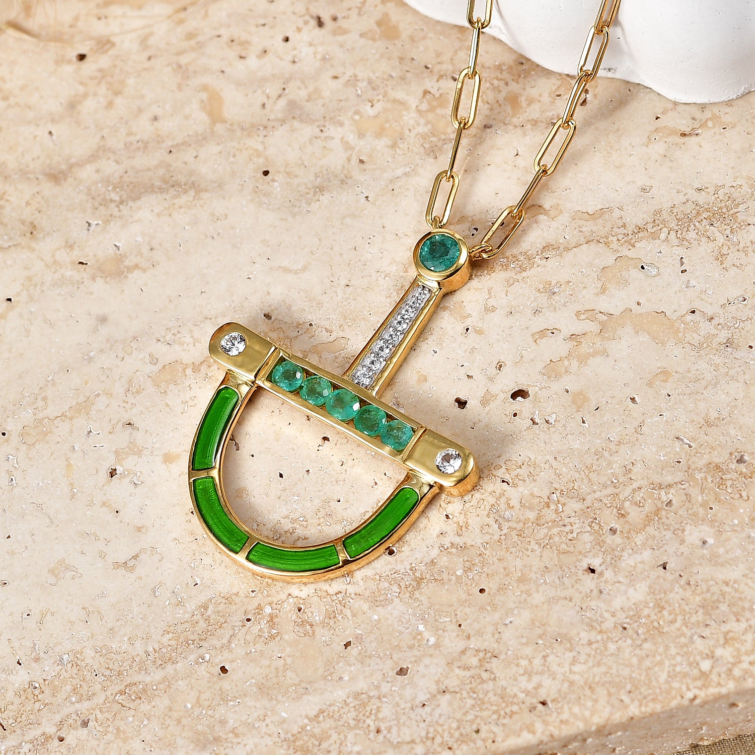 D'Joy AAA Kagem Sambischer Smaragd Halskette ca. 50 cm 925 Silber 750 Gelbgold vermeil ca. 0.59 ct