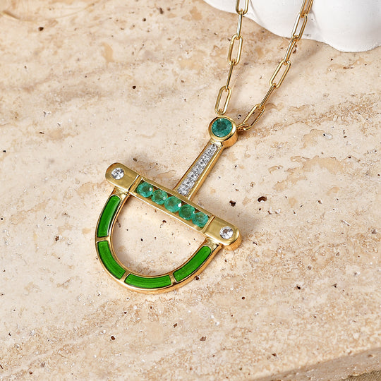 D'Joy AAA Kagem Sambischer Smaragd Halskette ca. 50 cm 925 Silber 750 Gelbgold vermeil ca. 0.59 ct