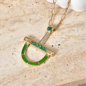 D'Joy AAA Kagem Sambischer Smaragd Halskette ca. 50 cm 925 Silber 750 Gelbgold vermeil ca. 0.59 ct