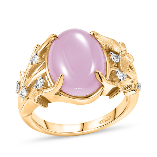 GP Italienischer Garten Kollektion - AA Kunzit, Weißer Zirkon Ring 925 Silber 750 Gelbgold vermeil (Größe 20.00) ca. 6.71 ct