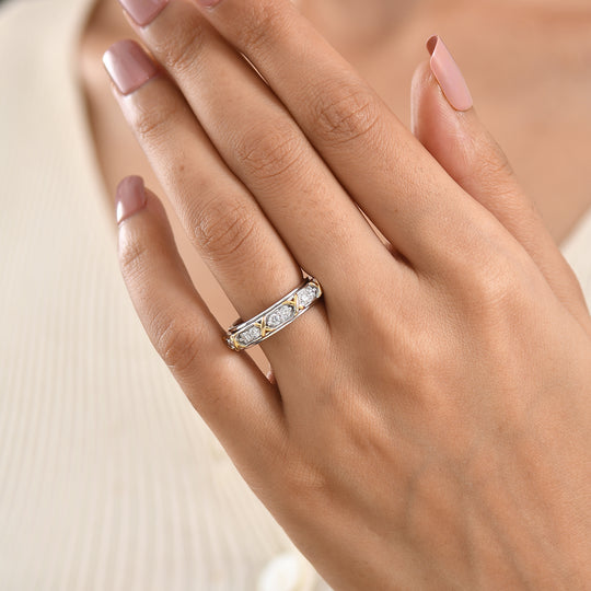LUXURIANT DIAMOND - Lab Grown Diamant SGL zertifiziert SI-GH Ring 925 Silber Rhodiniert und 750 Gelbgold Vermeil (Größe 20.00) ca. 1.00 ct