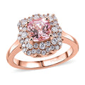 D'Joy AA Rosa Morganit, Moissanit AGI zertifiziert Ring 925 Silber 750 Roségold vermeil (Größe 20.00) ca. 1,32 ct