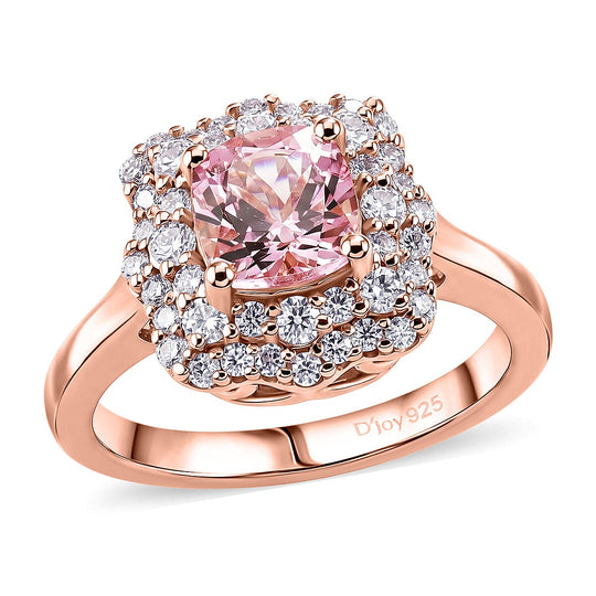 D'Joy AA Rosa Morganit, Moissanit AGI zertifiziert Ring 925 Silber 750 Roségold vermeil (Größe 18.00) ca. 1,32 ct