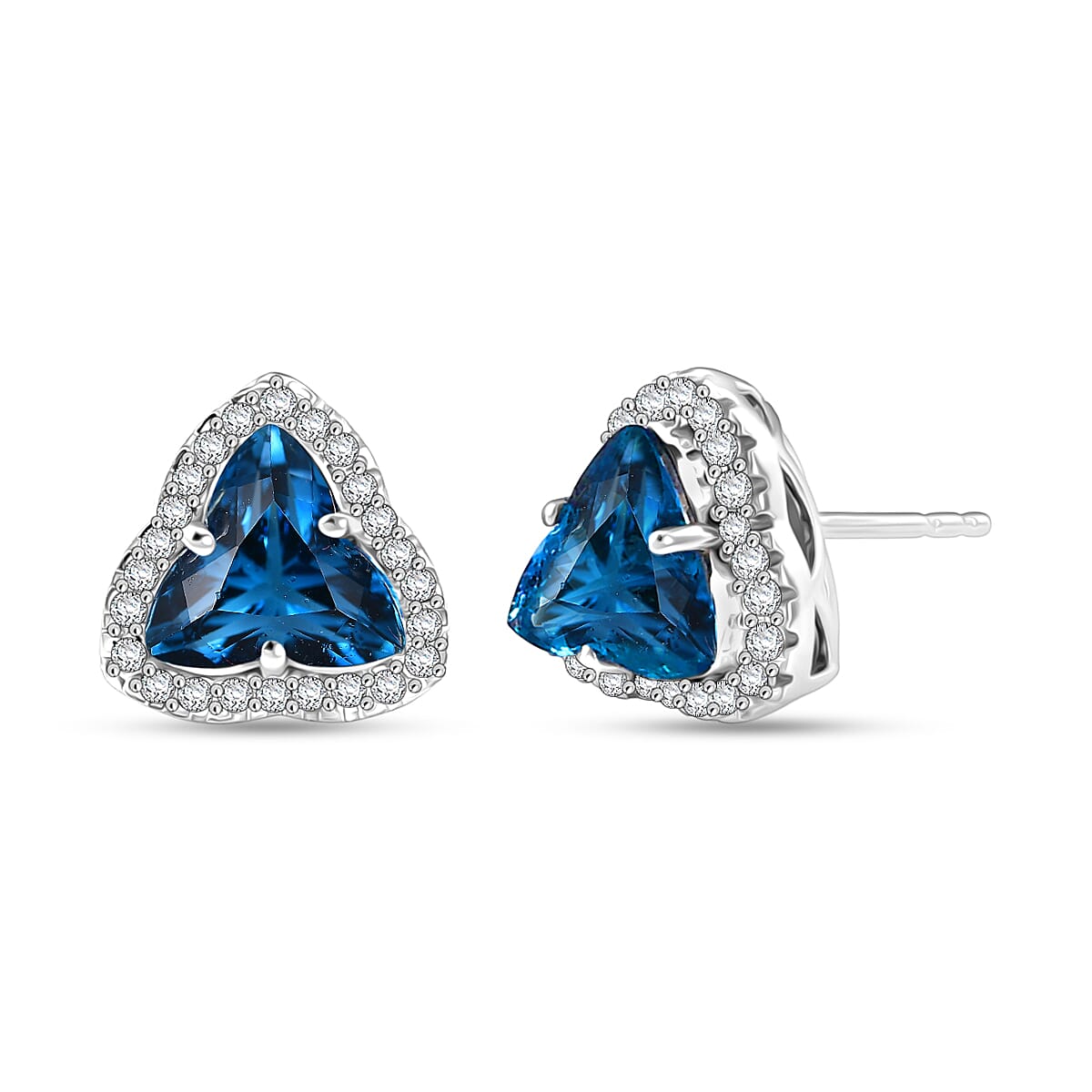 D'Joy AA London Blau Topas, Moissanit Ohrringe 925 Silber Rhodiniert ca. 4,48 ct.