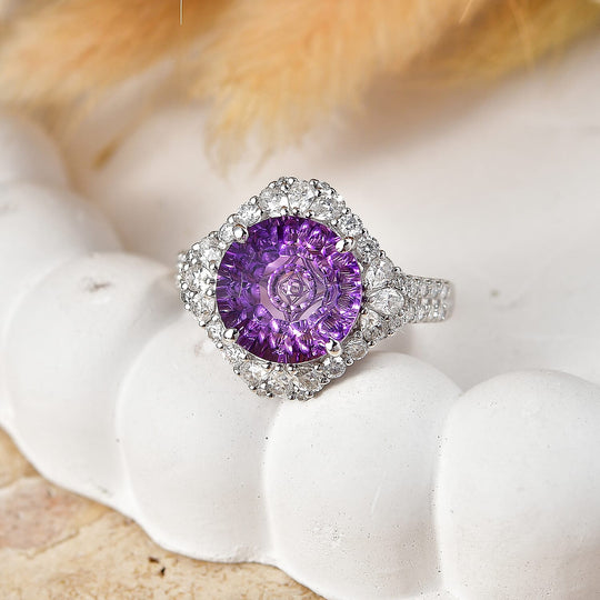 D'Joy AA Amethyst, Moissanit AGI zertifiziert Ring 925 Silber Rhodiniert (Größe 19.00) ca. 5,58 ct