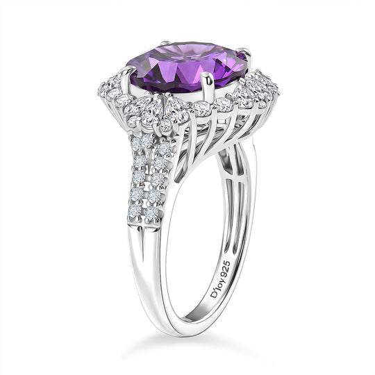D'Joy AA Amethyst, Moissanit AGI zertifiziert Ring 925 Silber Rhodiniert (Größe 19.00) ca. 5,58 ct
