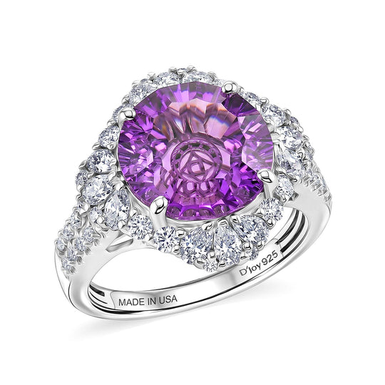 D'Joy AA Amethyst, Moissanit AGI zertifiziert Ring 925 Silber Rhodiniert (Größe 19.00) ca. 5,58 ct