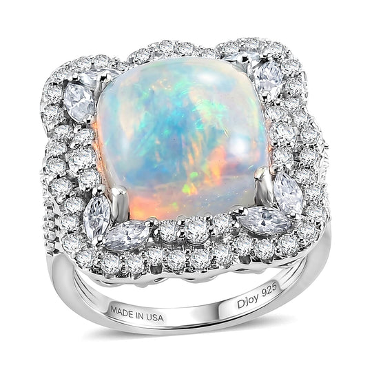 D'Joy AA Natürlicher, äthiopischer Welo Opal, Moissanit Ring 925 Silber Rhodiniert (Größe 19.00) ca. 6,20 ct