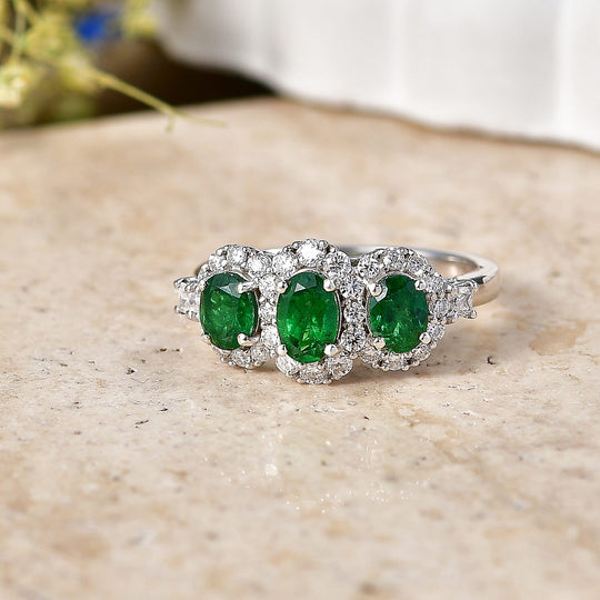 D'Joy AA Tsavorite Granat AGI zertifiziert Ring 925 Silber Rhodiniert (Größe 18.00) ca. 1,70 ct