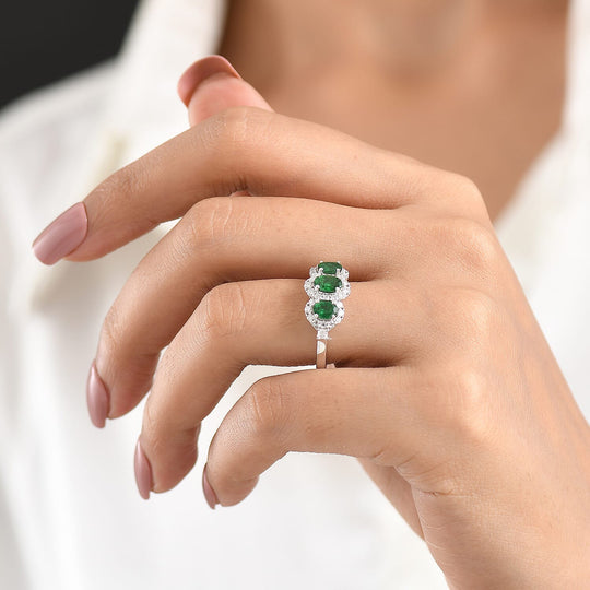 D'Joy AA Tsavorite Granat AGI zertifiziert Ring 925 Silber Rhodiniert (Größe 18.00) ca. 1,70 ct
