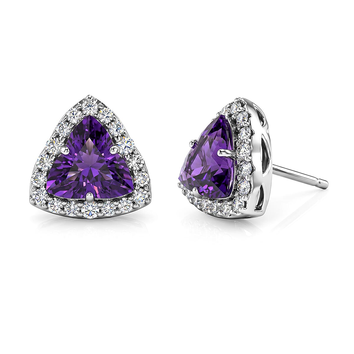 D'Joy AA Amethyst, Moissanit AGI zertifiziert Ohrringe 925 Silber Rhodiniert ca. 3,62 ct.