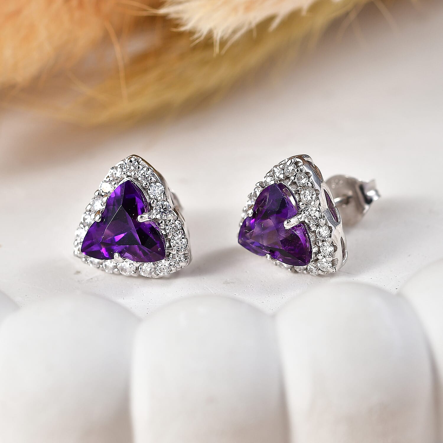 D'Joy AA Amethyst, Moissanit AGI zertifiziert Ohrringe 925 Silber Rhodiniert ca. 3,62 ct.