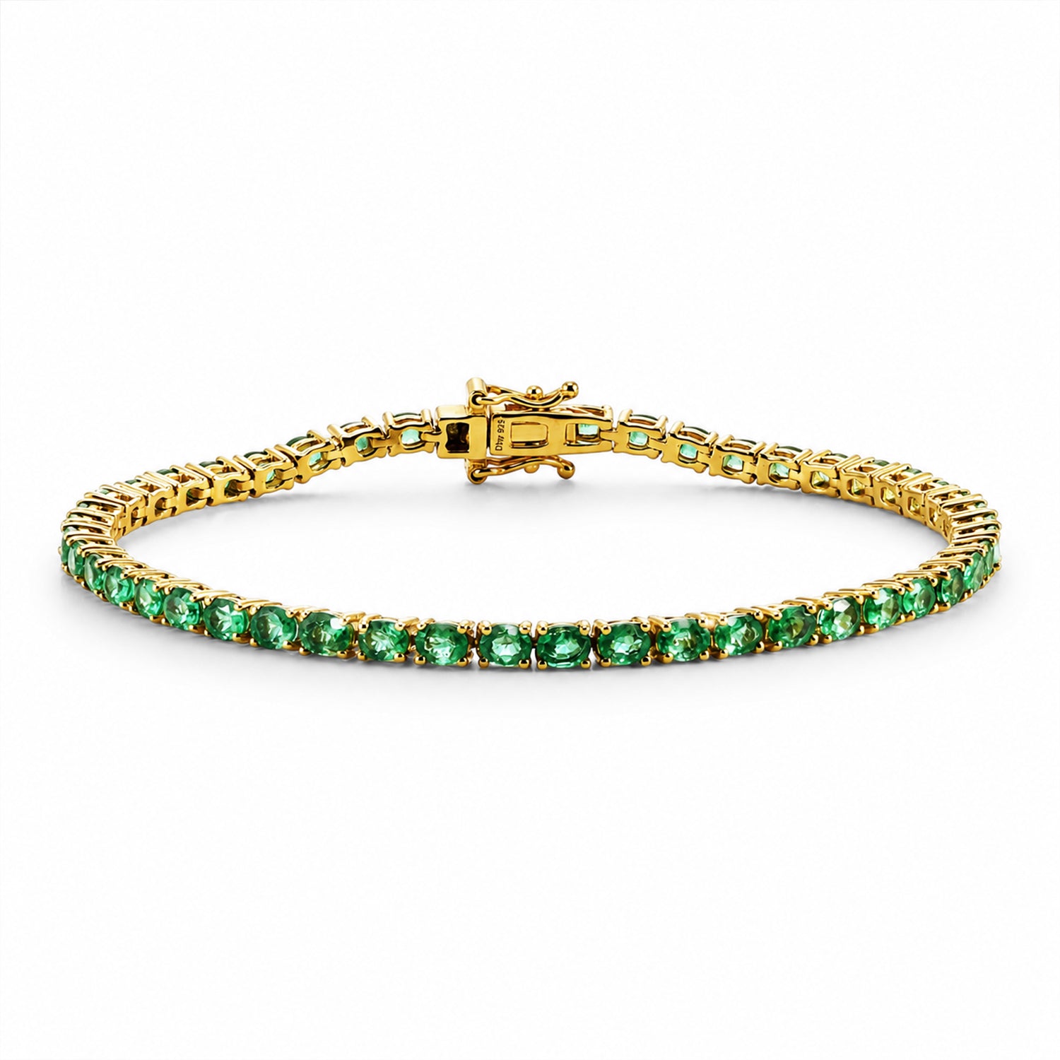 D'Joy AAA Kagem Sambischer Smaragd Armband ca. 20 cm 925 Silber 750 Gelbgold vermeil ca. 7,29 ct.